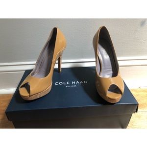 Cole Hann patent open toe heels